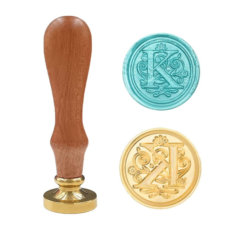 krastmon Medieval Traditional Initial Alphabet Wax Seal Stamp, Brass Head Wooden Handle Letter Stamps for Card/Envelope/Gift - (Letter K) - Image 1